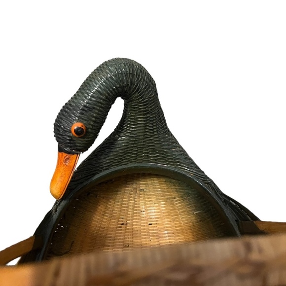 Set of 2 Vintage Large And Small Zhejiang Wicker Rattan Duck Mallard Goose - Picture 8 of 11